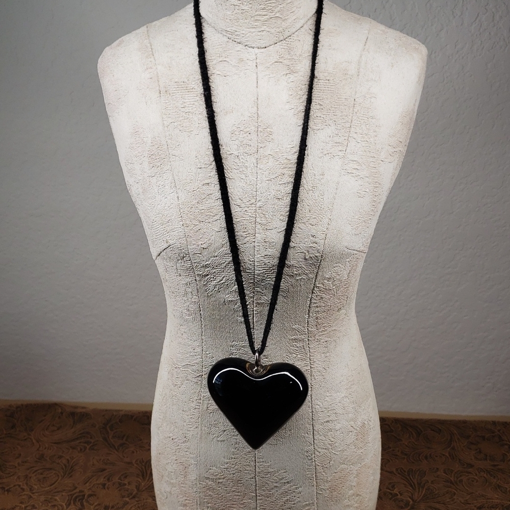Vintage Royal Copenhagen Denmark Danish Waterways Marked Heart Pendant Necklace